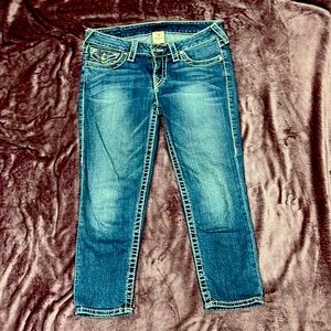 True Religion Capri Jeans, size 27 with bling detail buttons